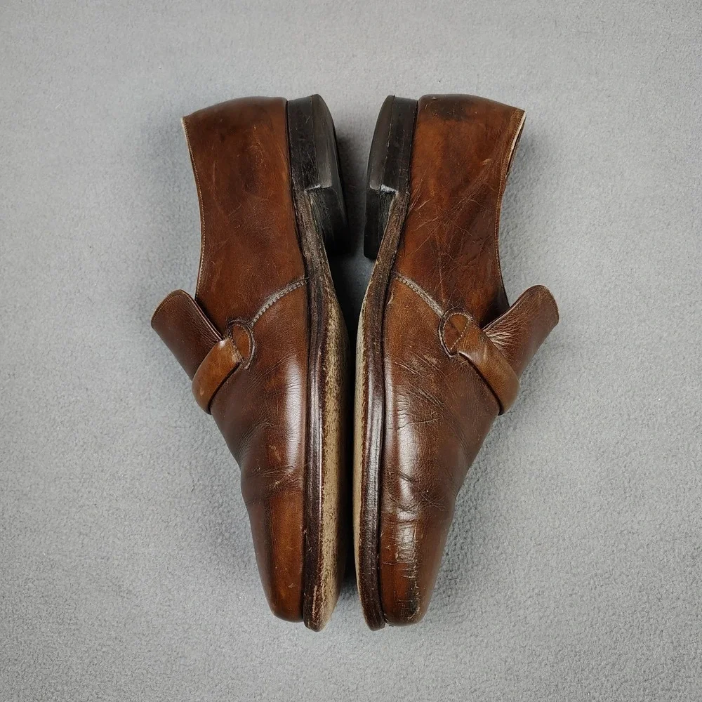 Vintage Florsheim Loafer Men 9.5 D Mahogany Leather Square Toe Slip On Shoes